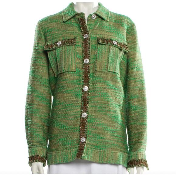 L'AGENCE Jackets & Blazers - Green XS LAGence Blazer Jacket Cotton Blend Unique Picnic Tweed Fall Work Luxury